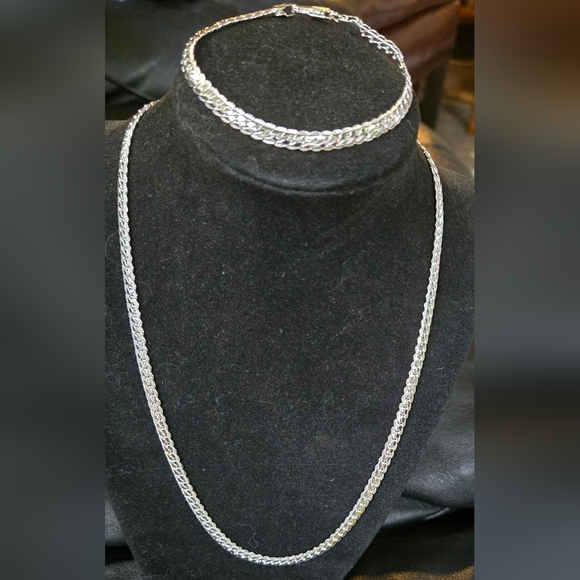 Sterling 925 silver mens "S" etched necklace & bracelet set NEW 20" x 20cm 8" - Picture 3 of 9